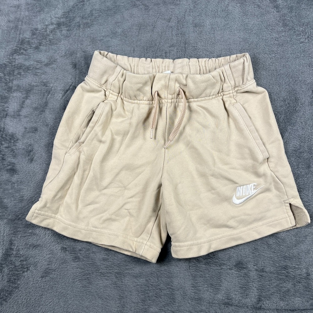 Nike Club Mid Rise Sweat Shorts Women Medium Beige French Terry Lined Drawstring